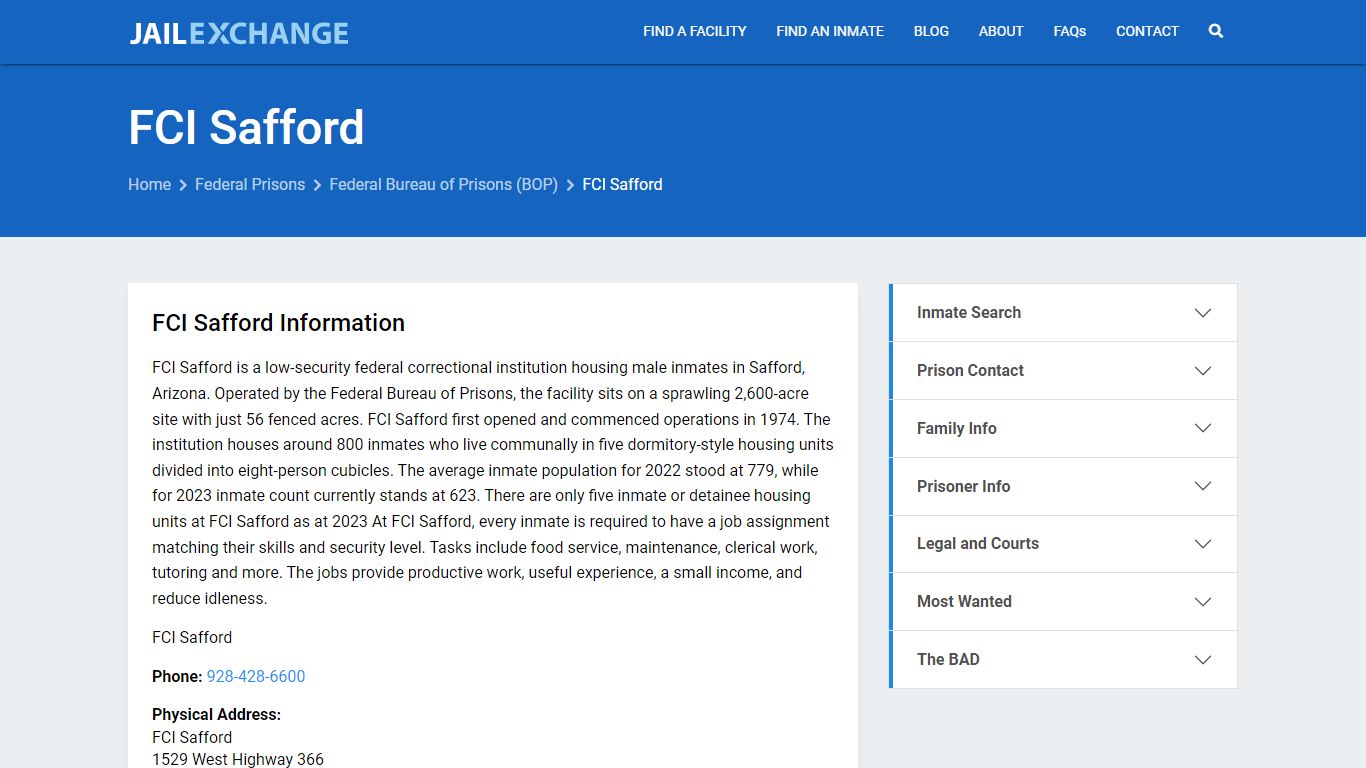 Federal Inmate Search - FCI Safford - Jail Exchange