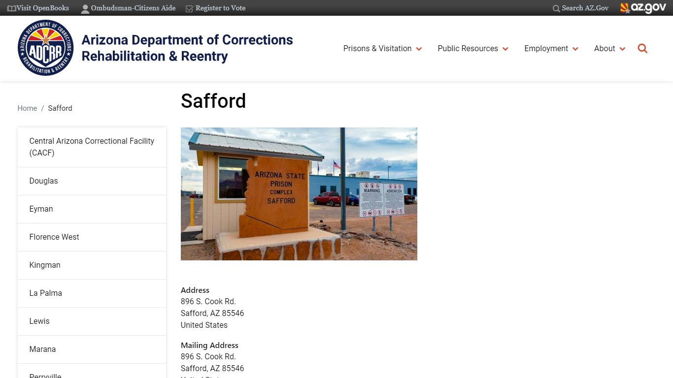 Safford | Arizona Department of Corrections, Rehabilitation & Reentry